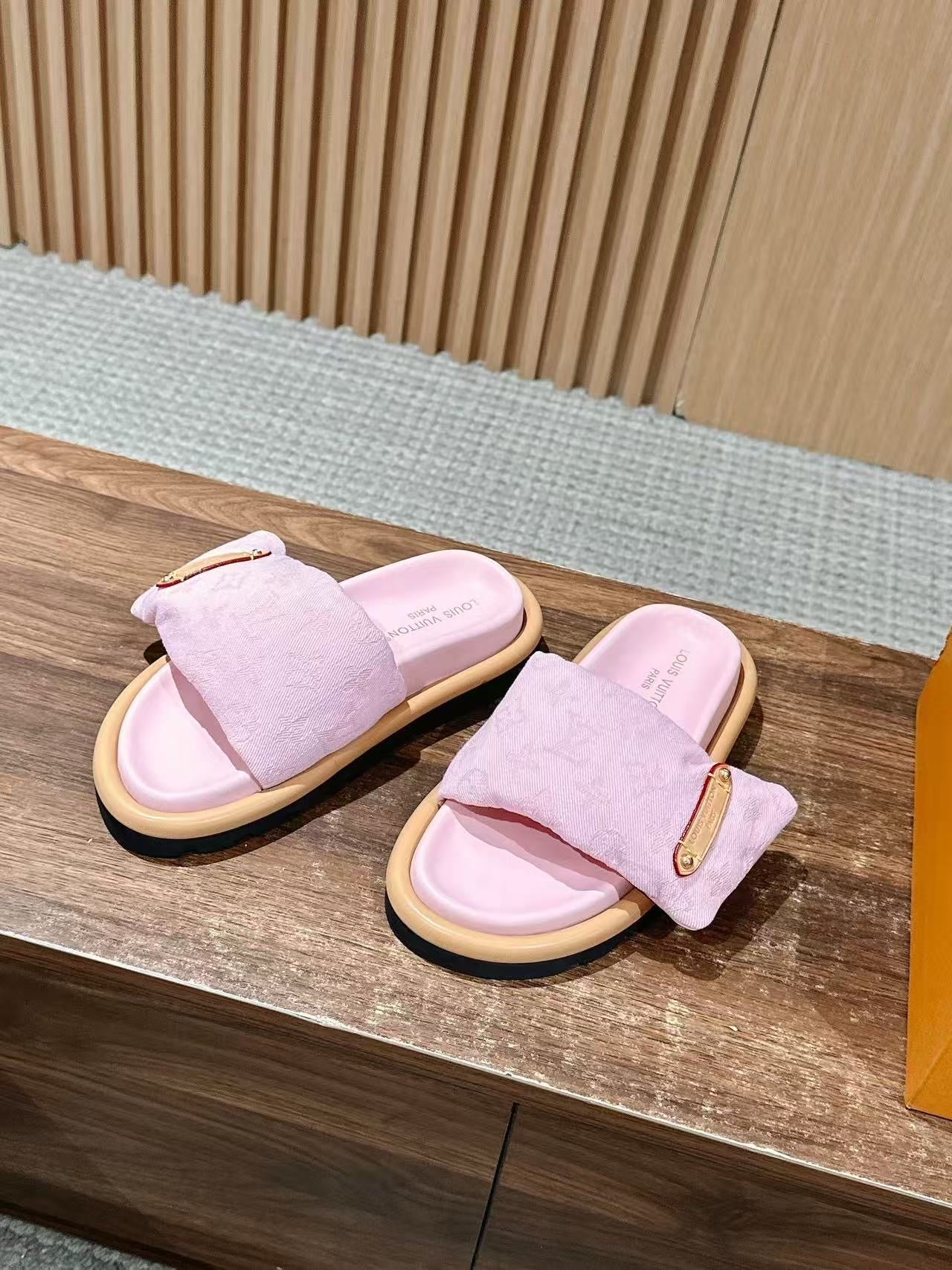Pink Denim Pillow Slides (PRE ORDER)