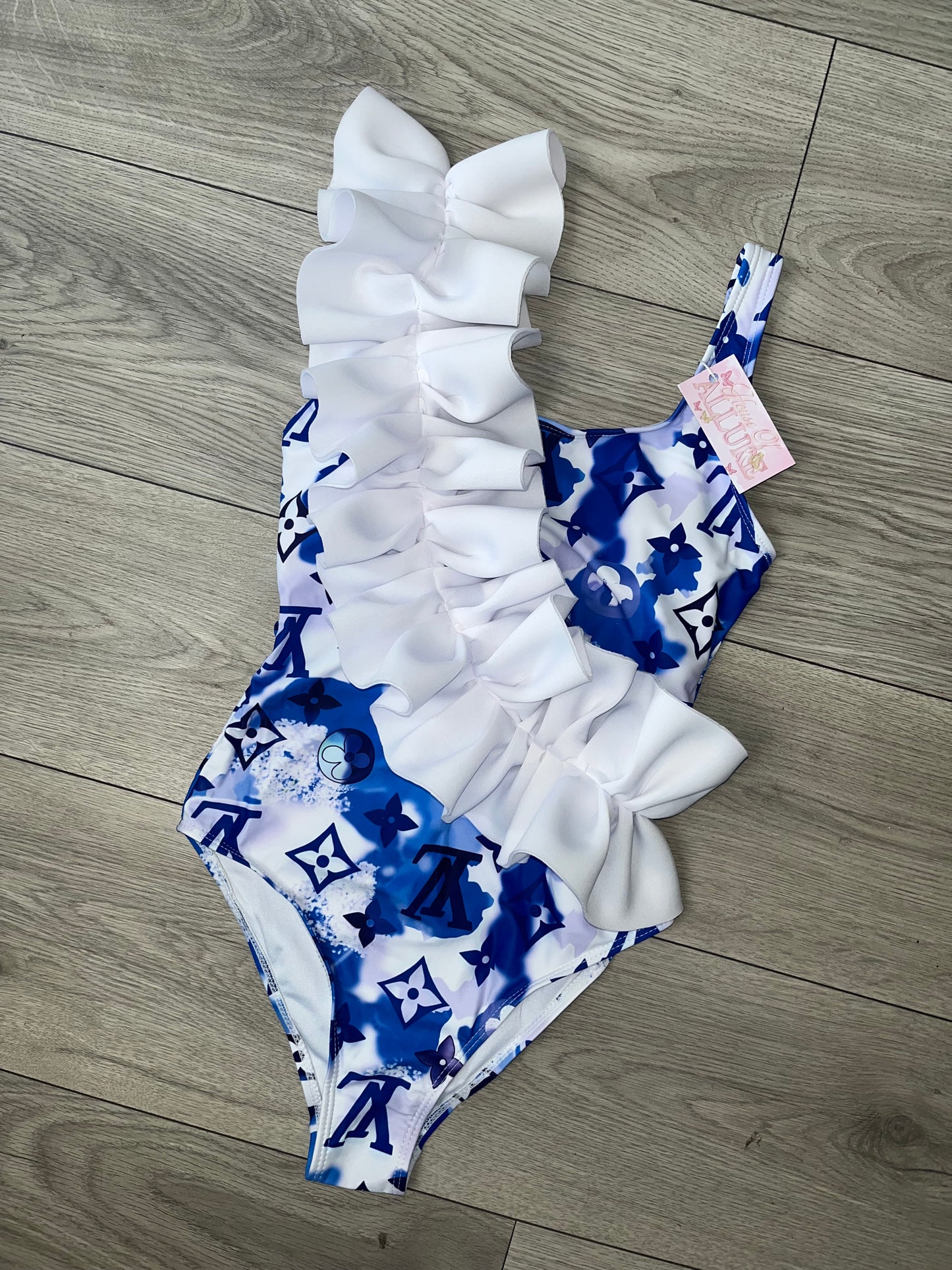 Blue Ruffle LV Swimsuit