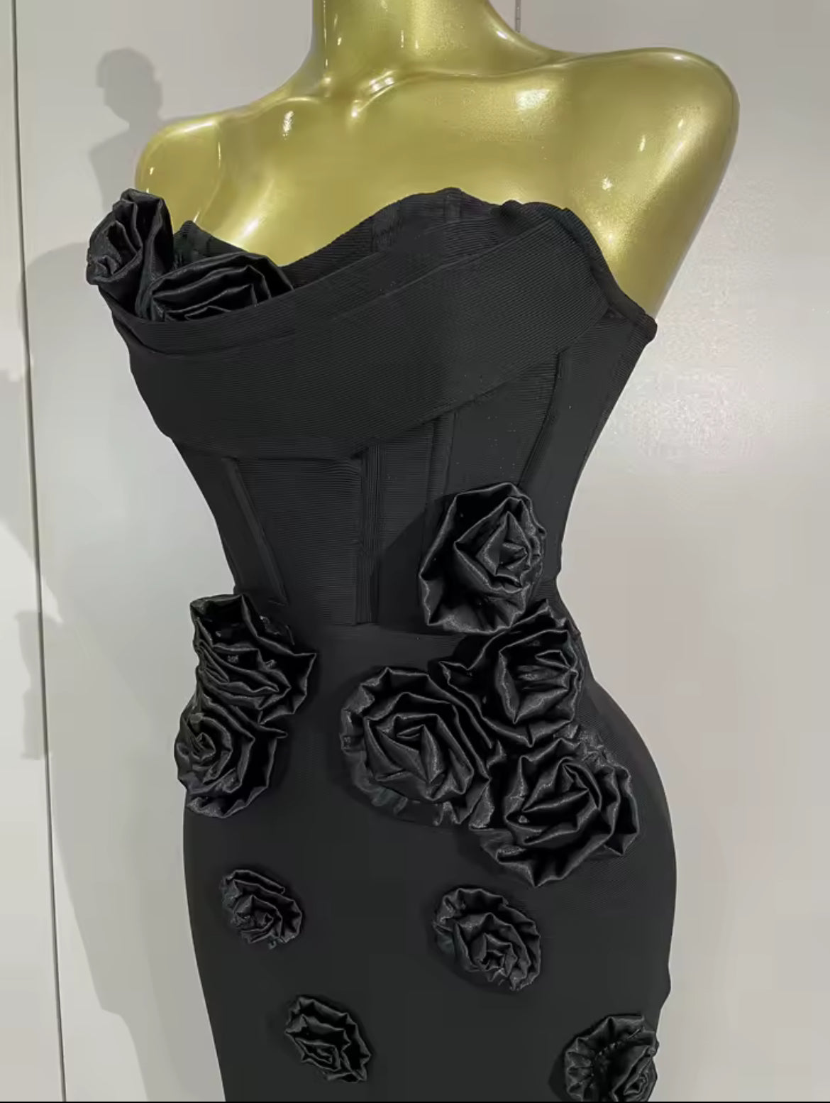 ‘RENDALL’ Black Rose Corset Maxi Dress