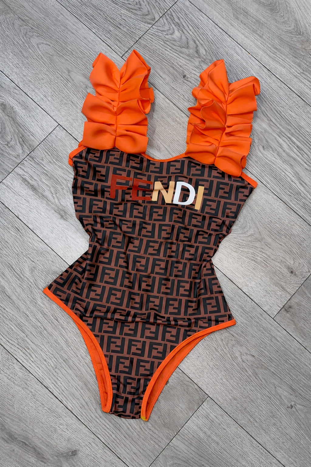 Orange FF Ruffle Swimsuit