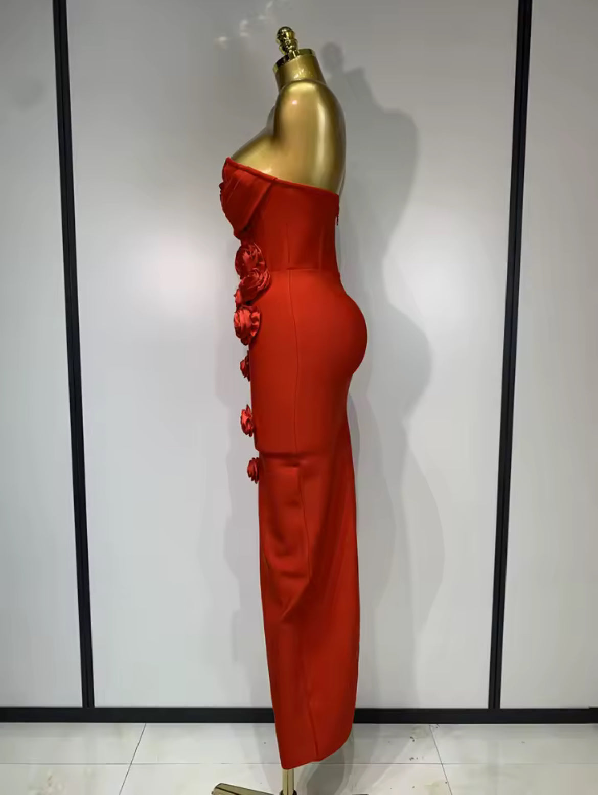 ‘RENDALL’ Red Rose Corset Maxi Dress