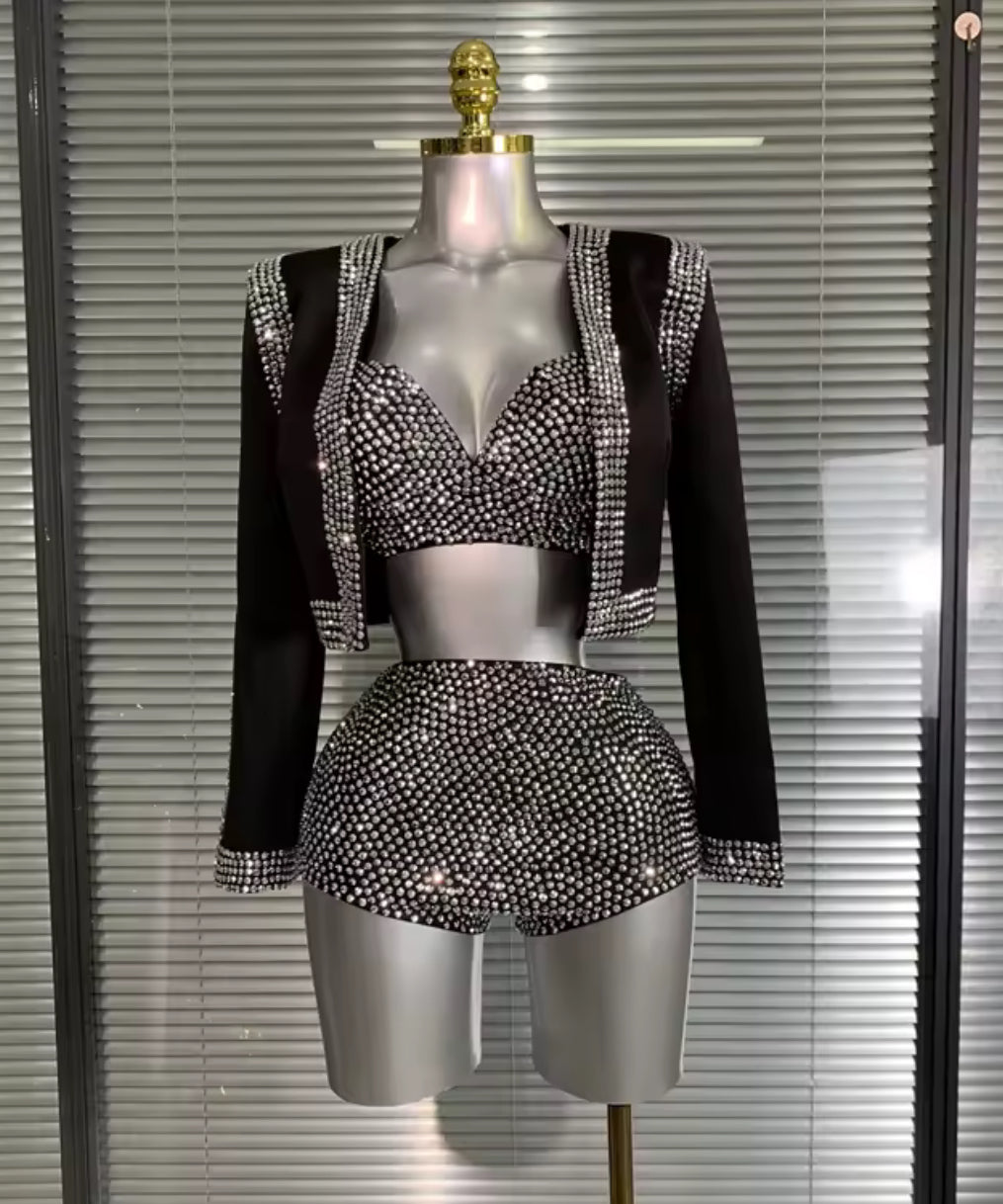 ‘VIVIENNE’ Black Three Piece Diamanté Set