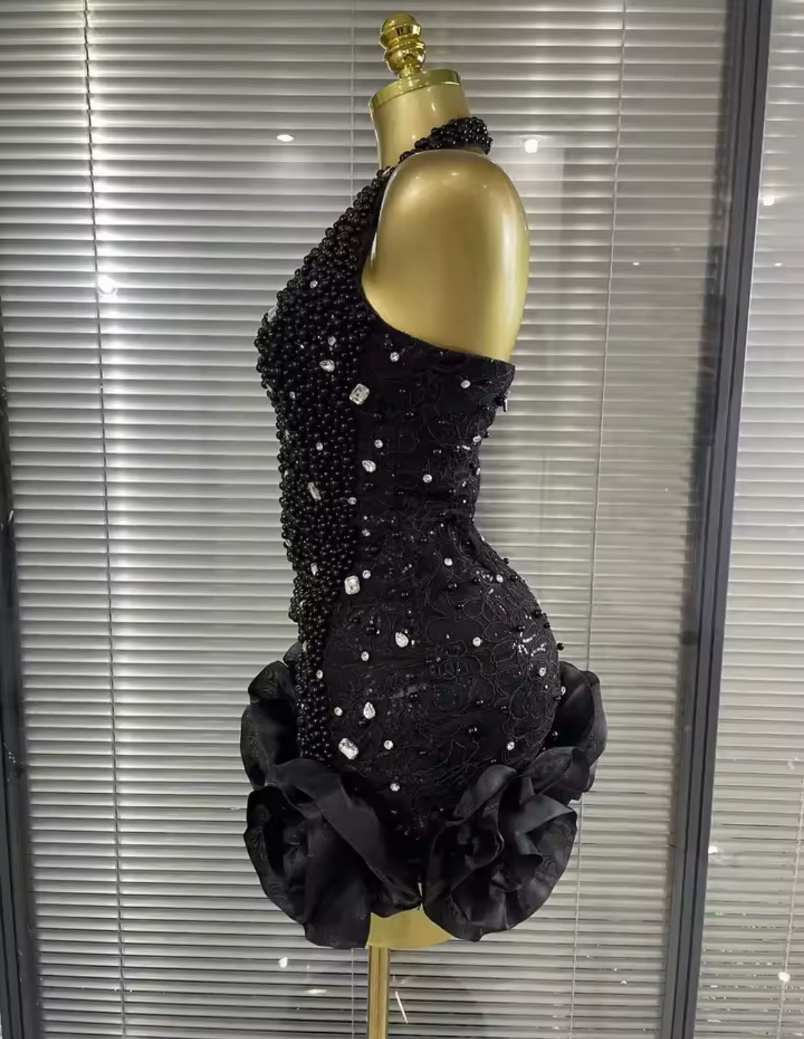 ‘PRISCILLA’ Black Pearl Mini Dress