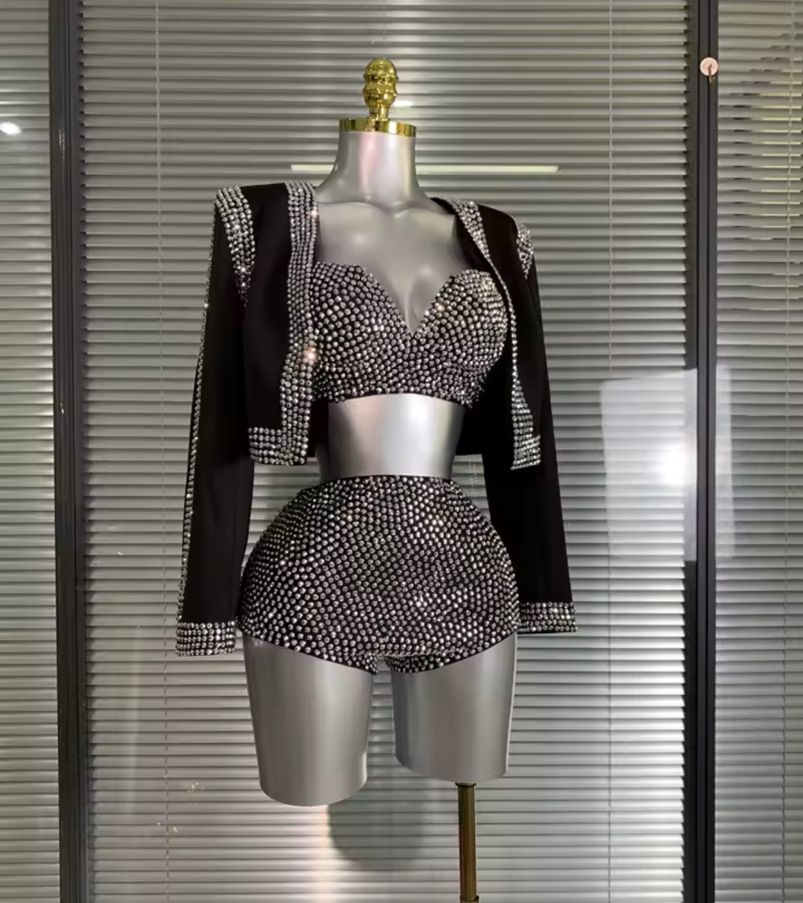 ‘VIVIENNE’ Black Three Piece Diamanté Set