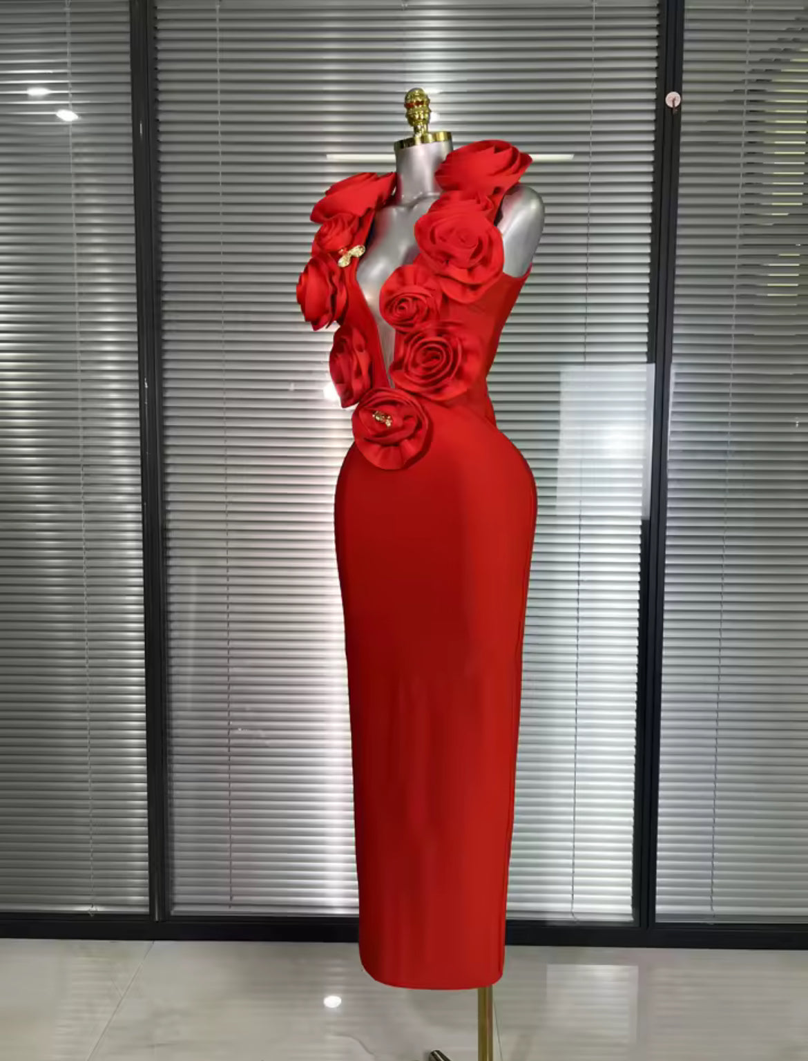 ‘AUDREY’ Red Rose Maxi Dress