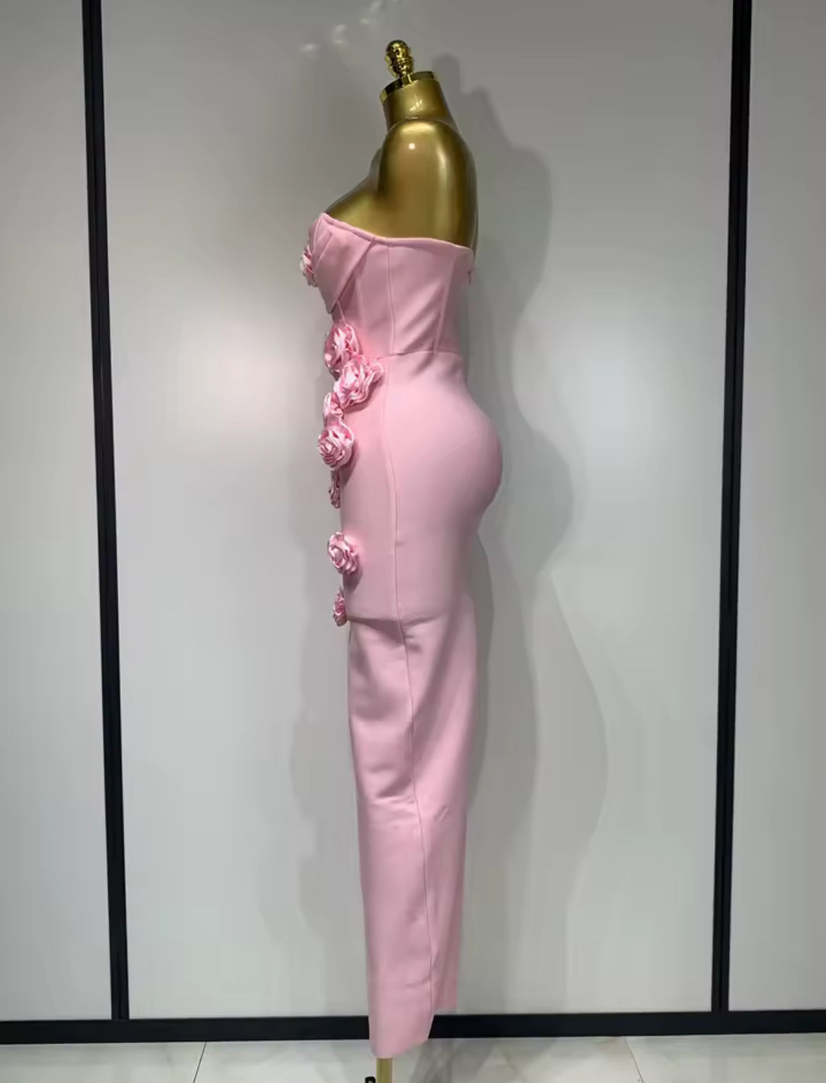 ‘RENDALL’ Pink Rose Corset Maxi Dress