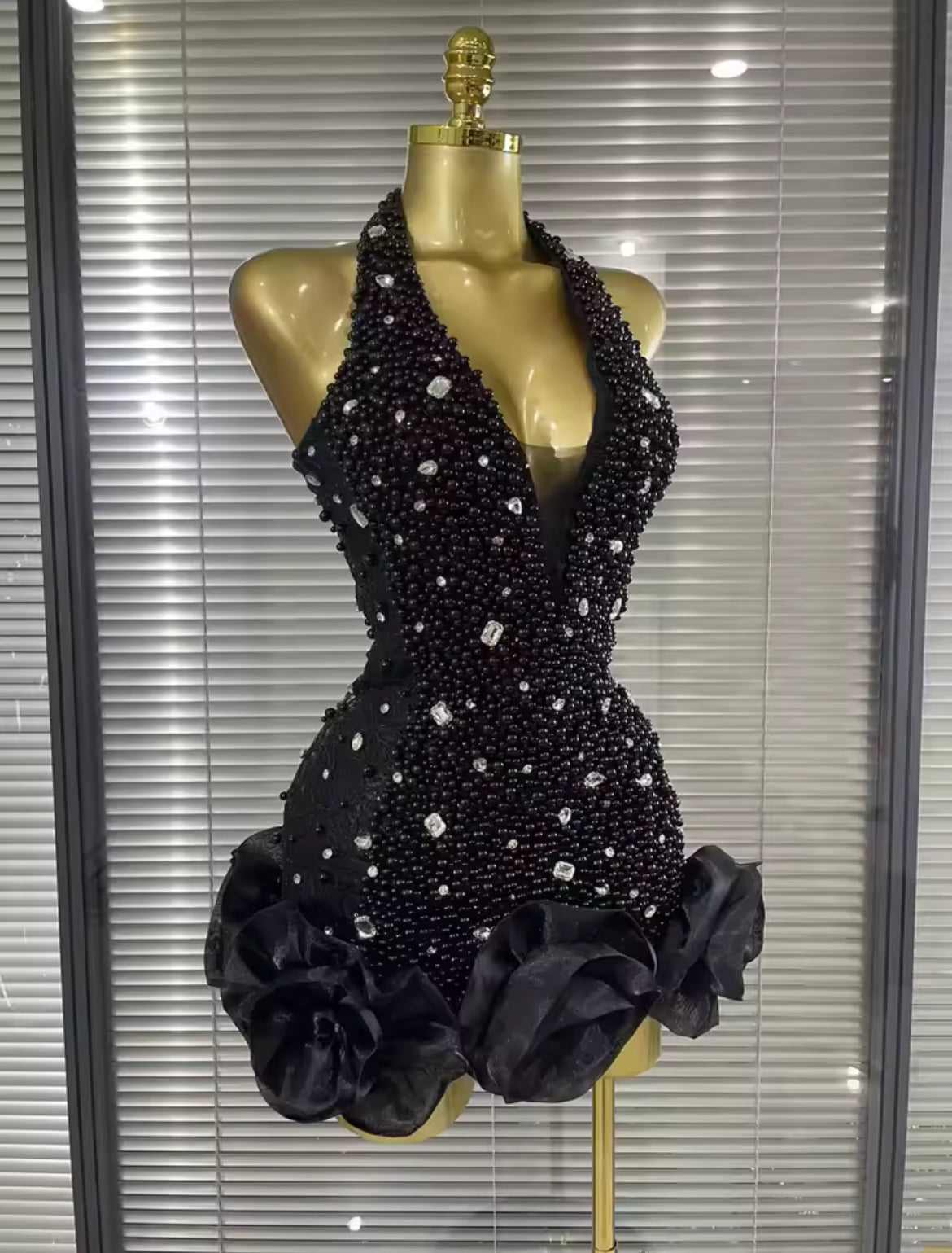 ‘PRISCILLA’ Black Pearl Mini Dress