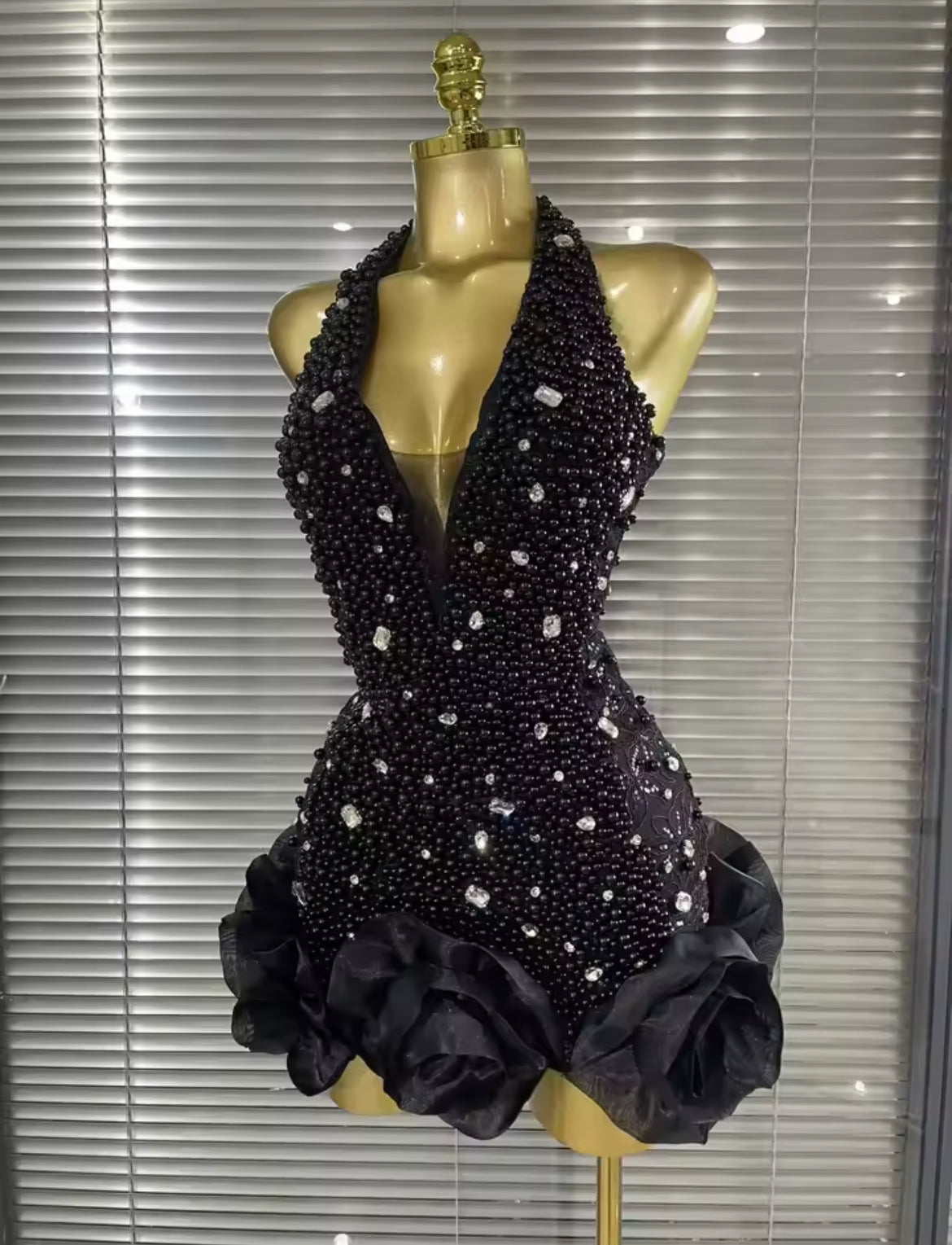 ‘PRISCILLA’ Black Pearl Mini Dress