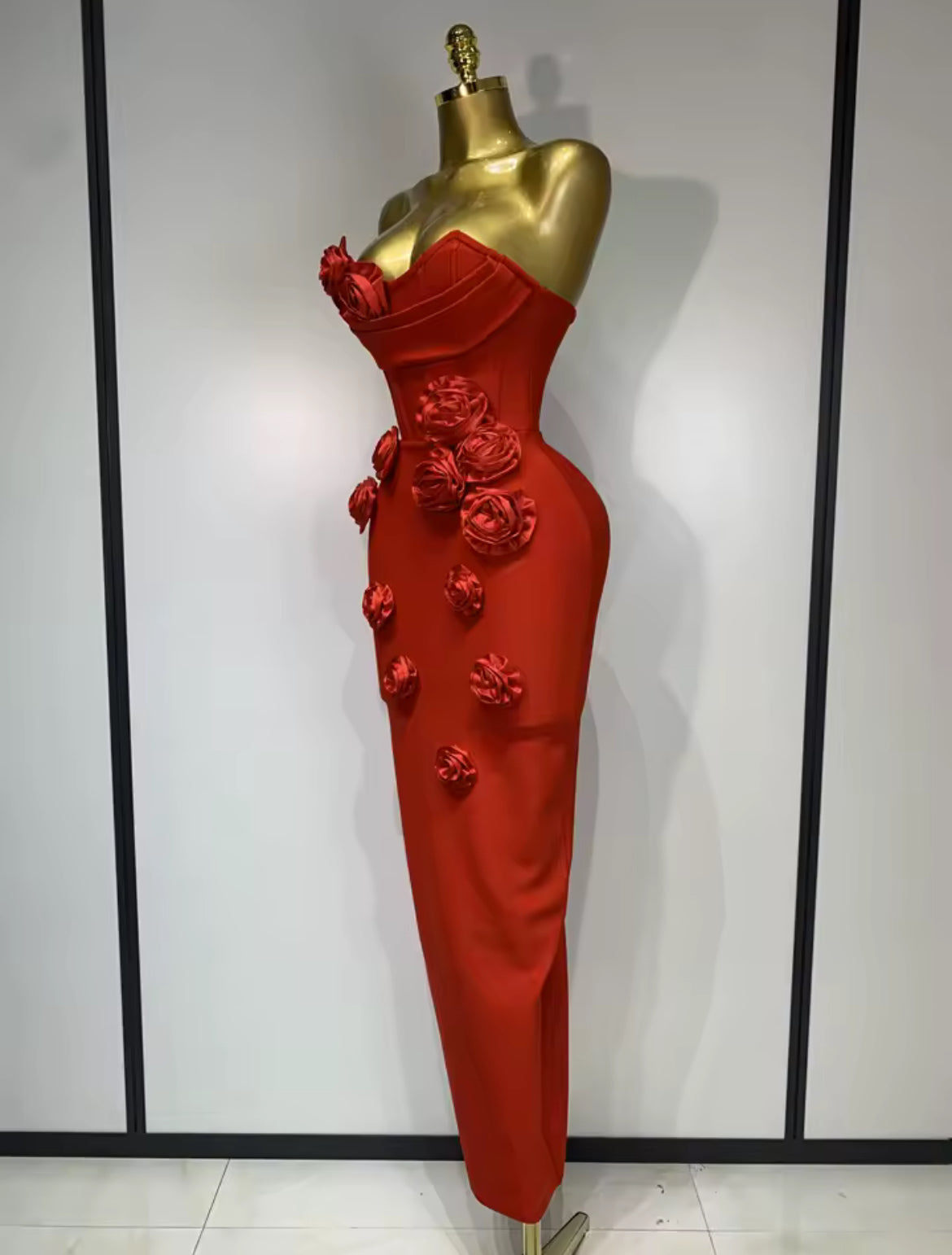 ‘RENDALL’ Red Rose Corset Maxi Dress