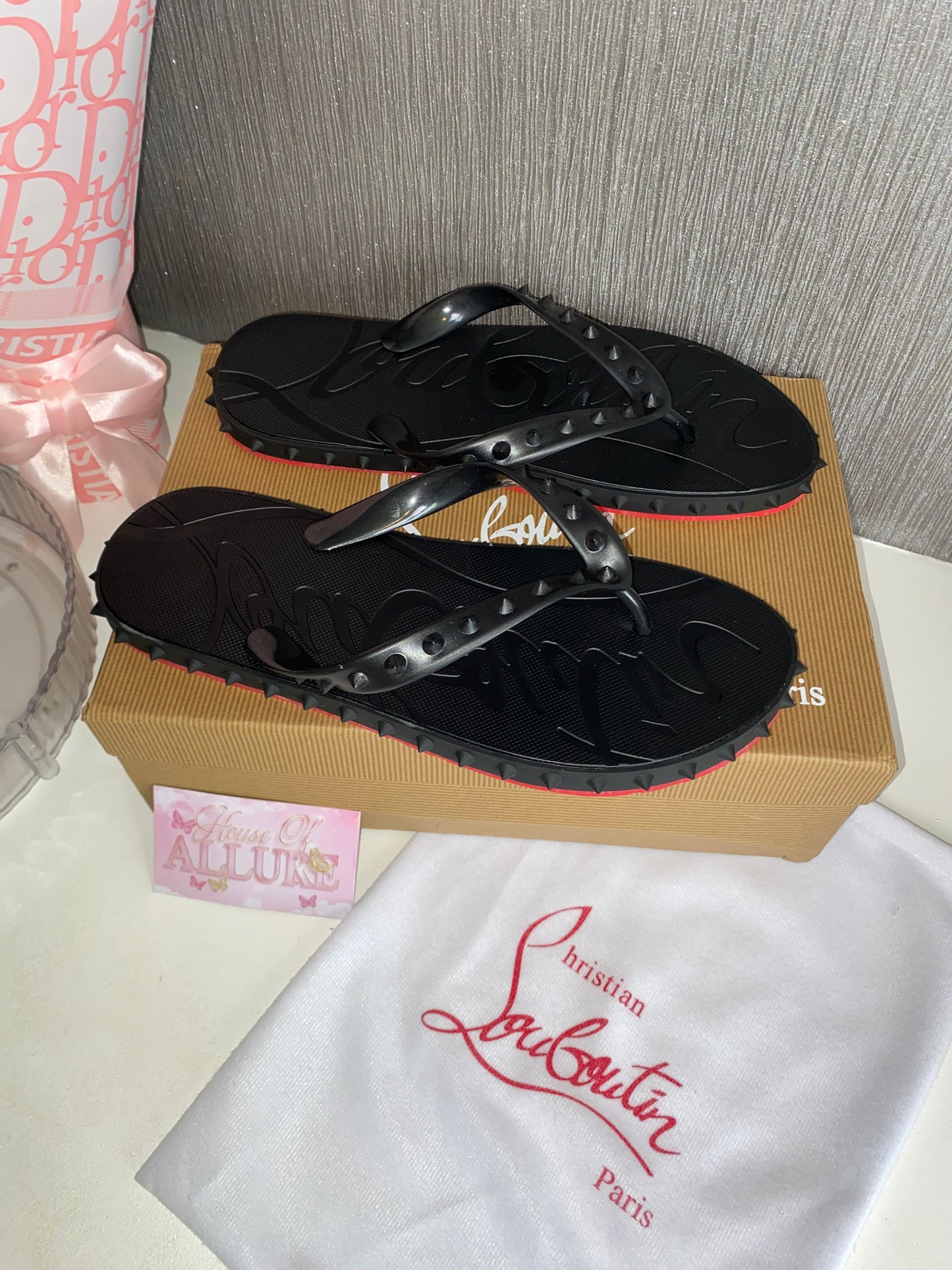 Black Studded L Flip Flops (PRE ORDER)
