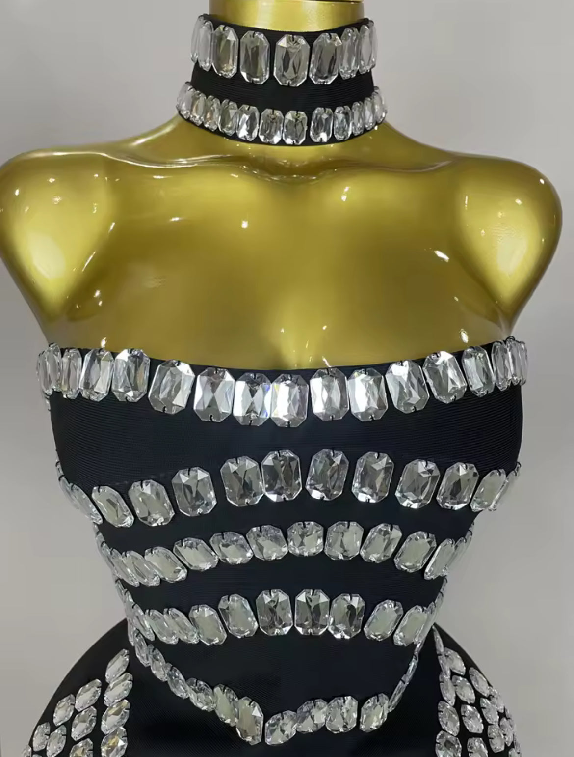 ‘ROMILEE’ Black Diamanté Bandage Mini Dress