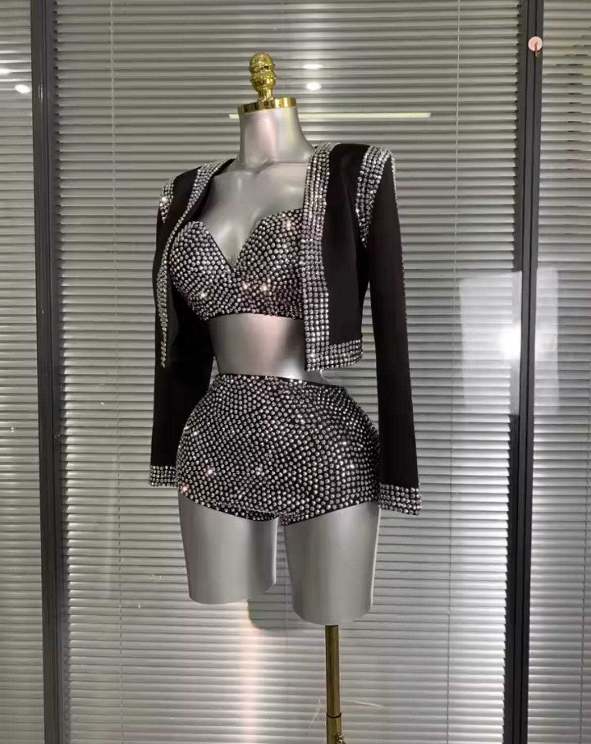‘VIVIENNE’ Black Three Piece Diamanté Set