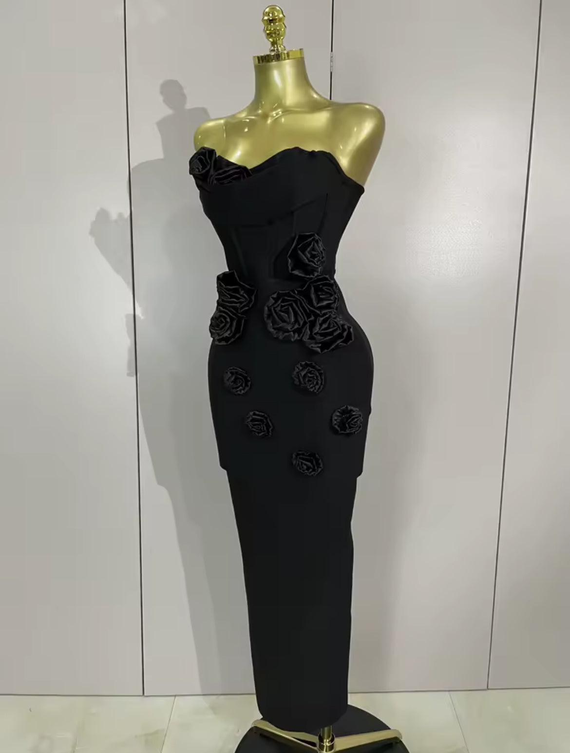 ‘RENDALL’ Black Rose Corset Maxi Dress