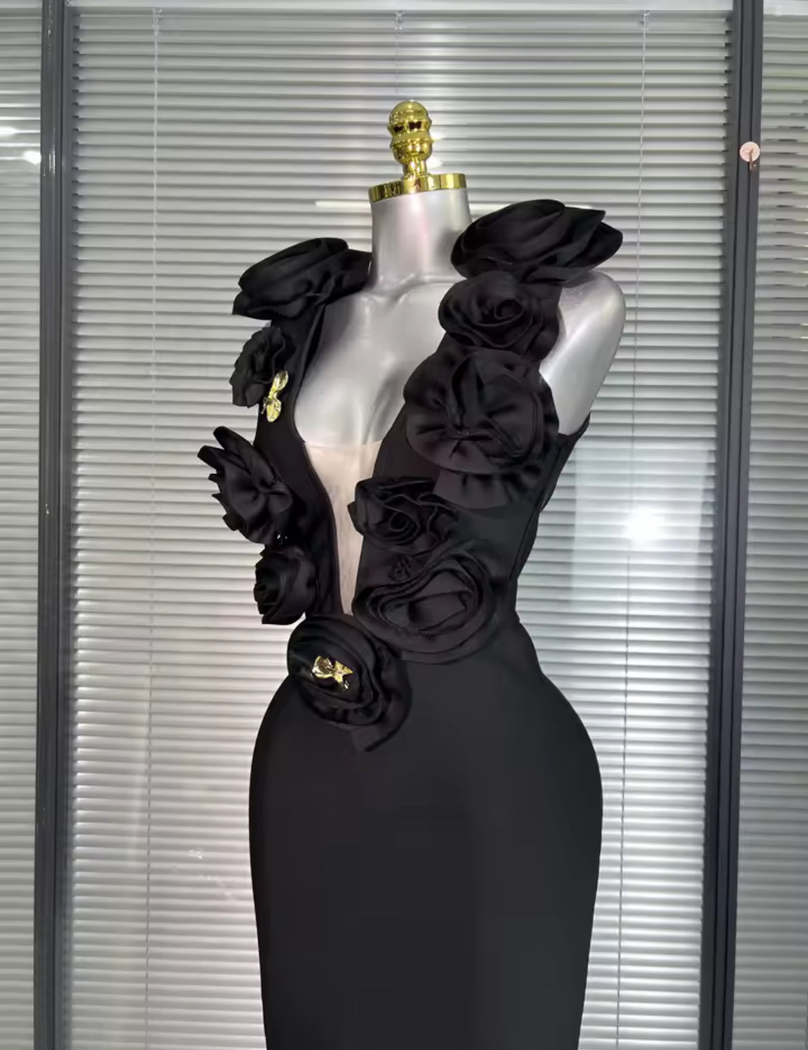 ‘AUDREY’ Black Rose Maxi Dress