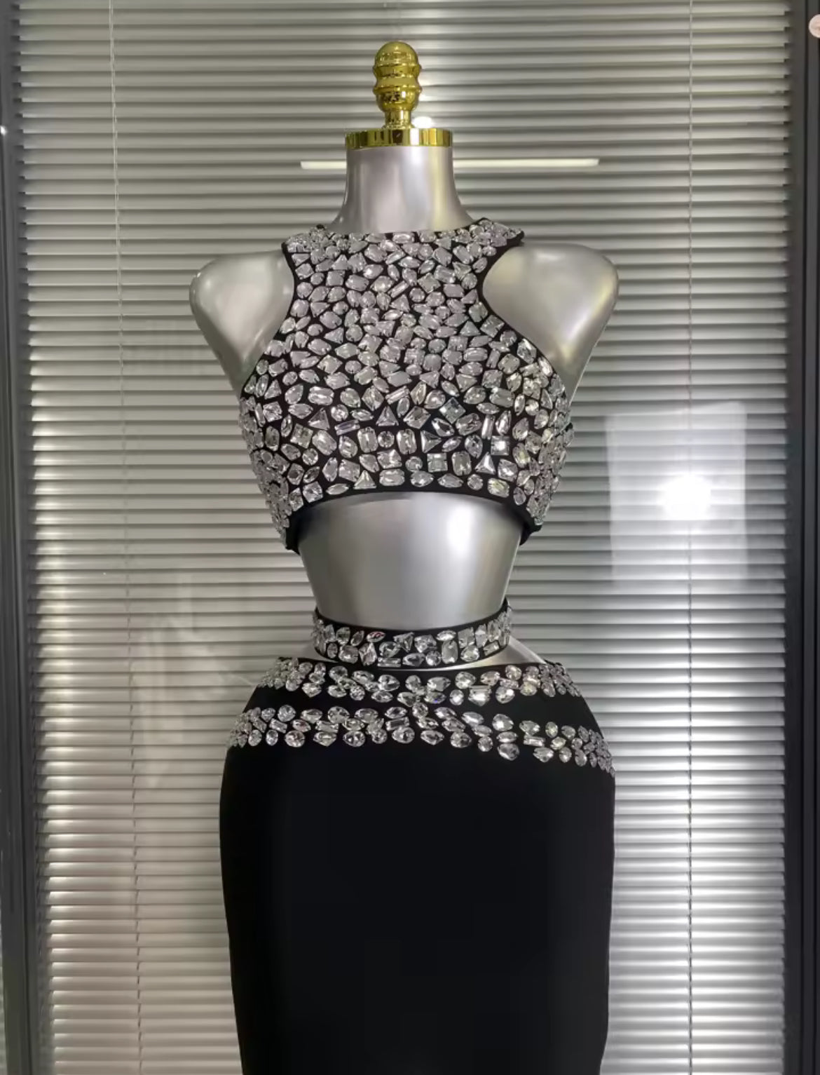 ‘BELLISIMA’ Black Diamanté Cut Out Maxi Dress