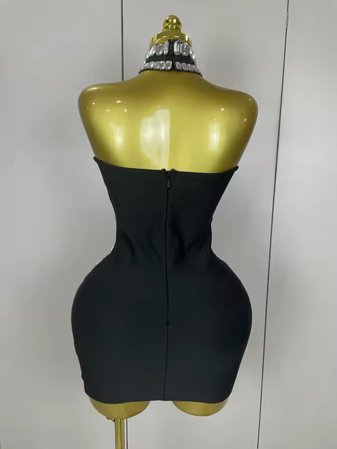 ‘ROMILEE’ Black Diamanté Bandage Mini Dress