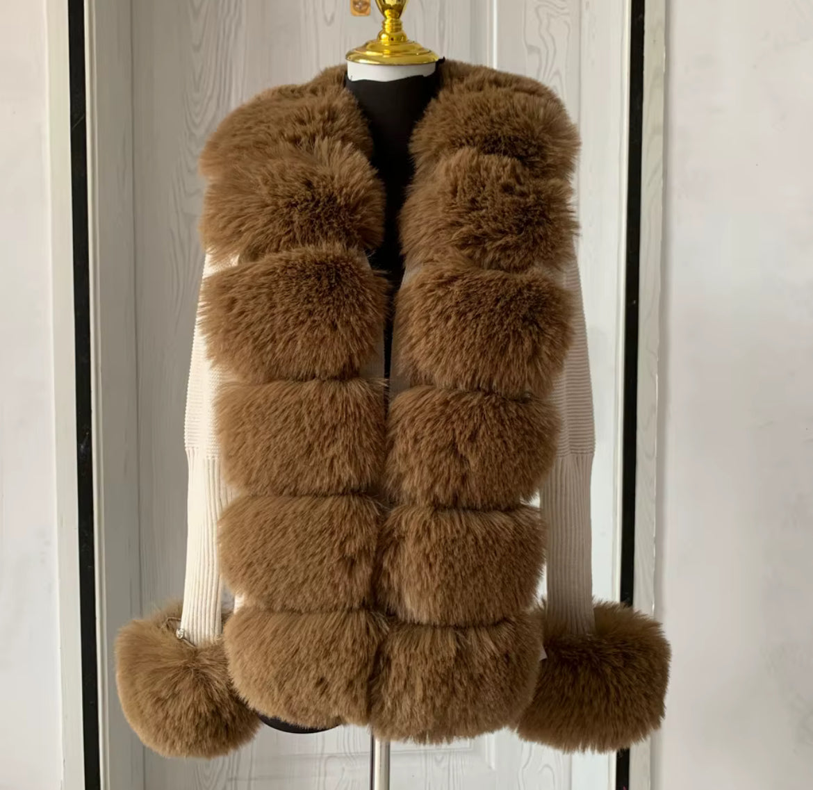 Cream/Brown Faux Fur Cardigan