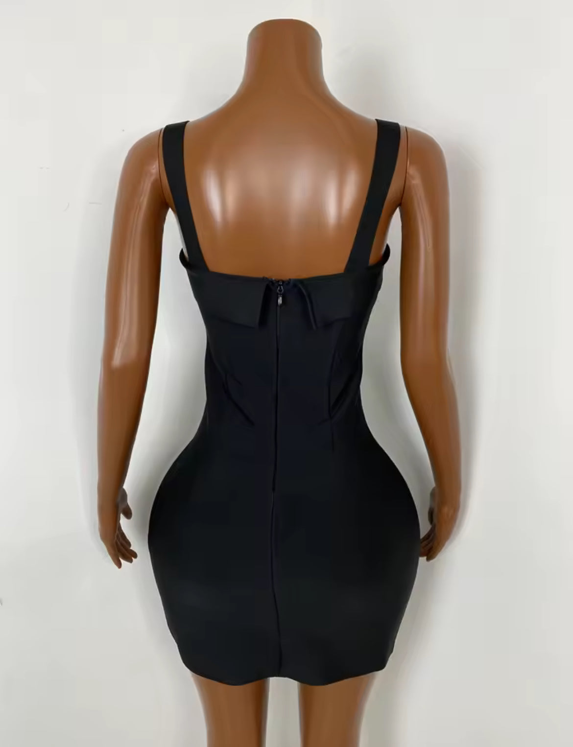 ‘AURELIA’ Black Bandage Gold Flower Mini Dress