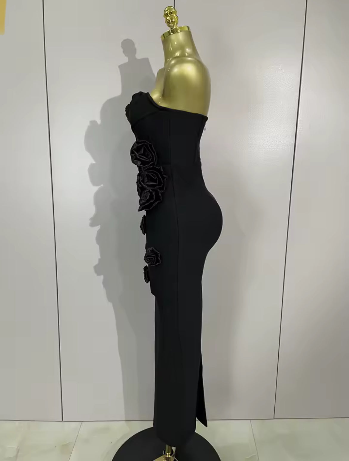 ‘RENDALL’ Black Rose Corset Maxi Dress