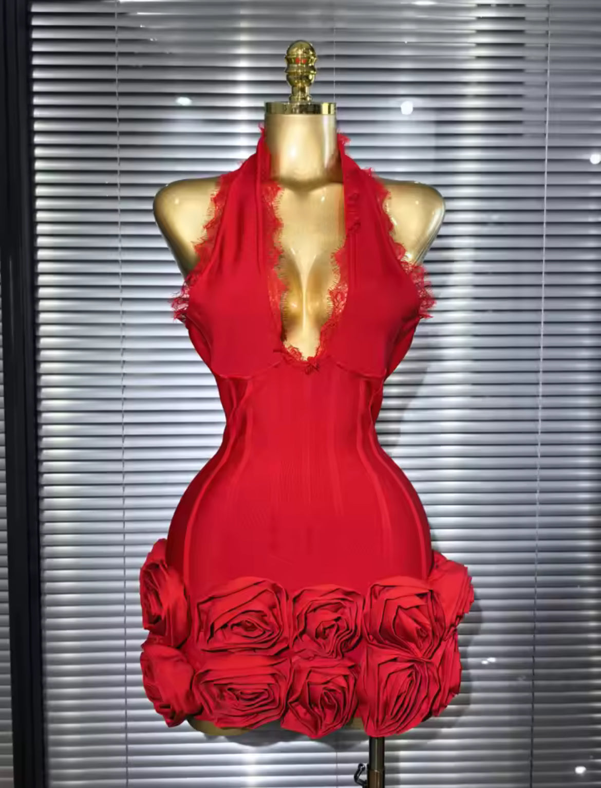 ‘KRISTEN’ Red Rose Bandage Mini Dress