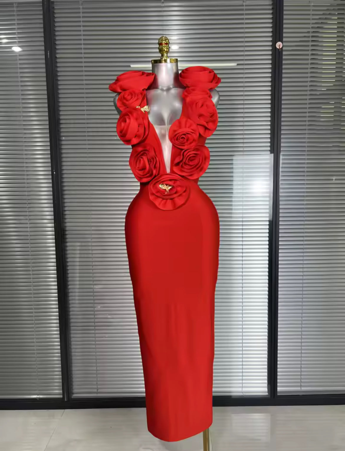 ‘AUDREY’ Red Rose Maxi Dress