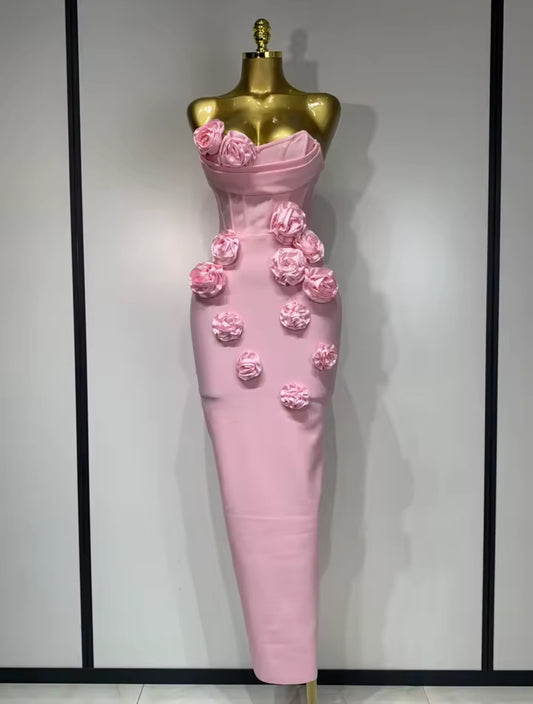 ‘RENDALL’ Pink Rose Corset Maxi Dress