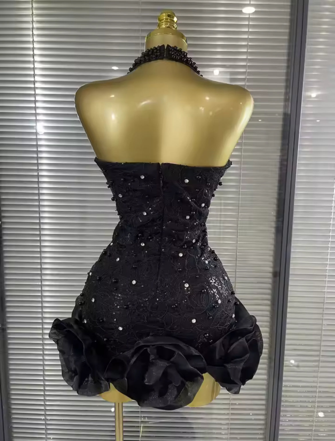 ‘PRISCILLA’ Black Pearl Mini Dress
