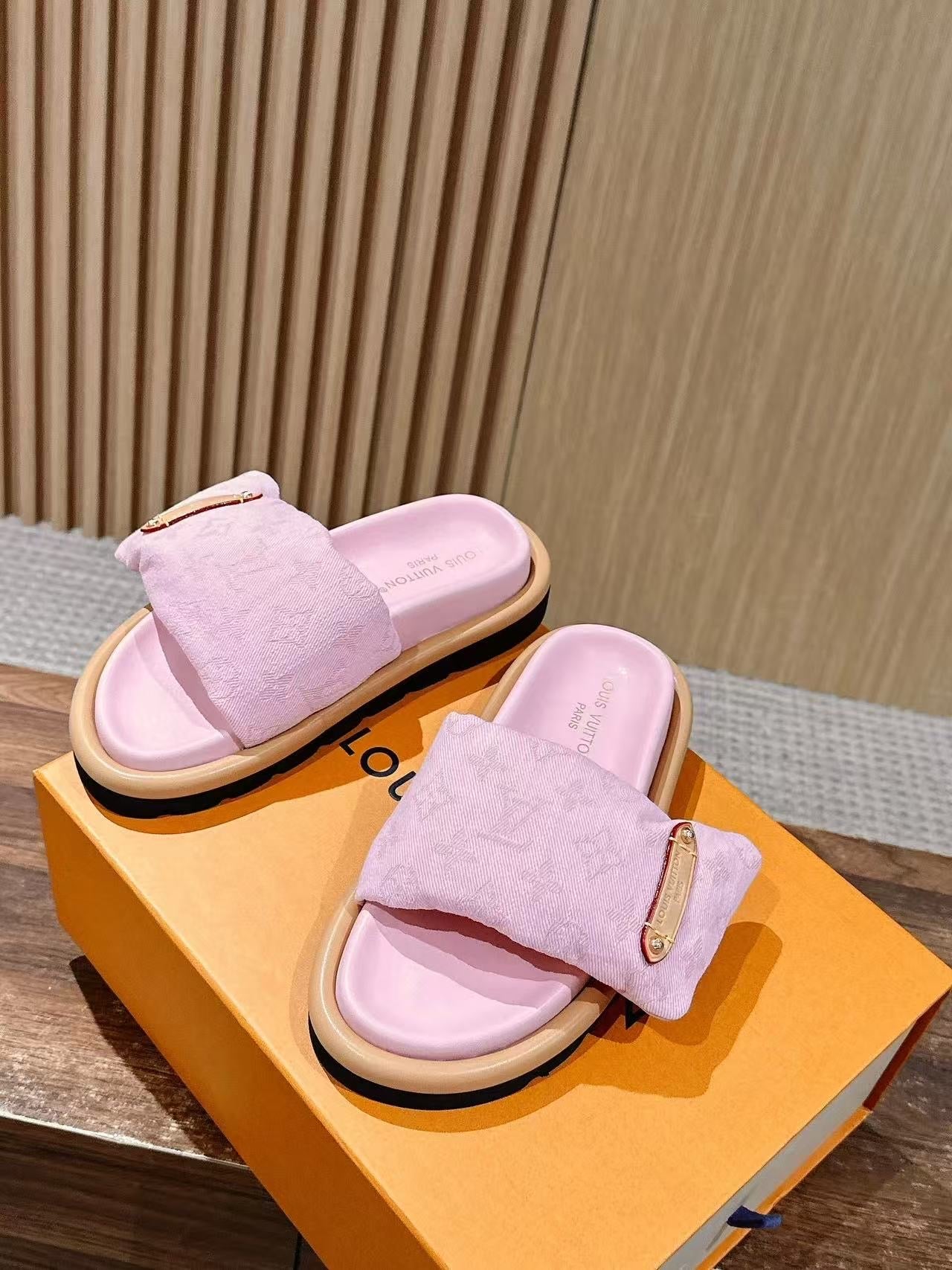 Pink Denim Pillow Slides (PRE ORDER)