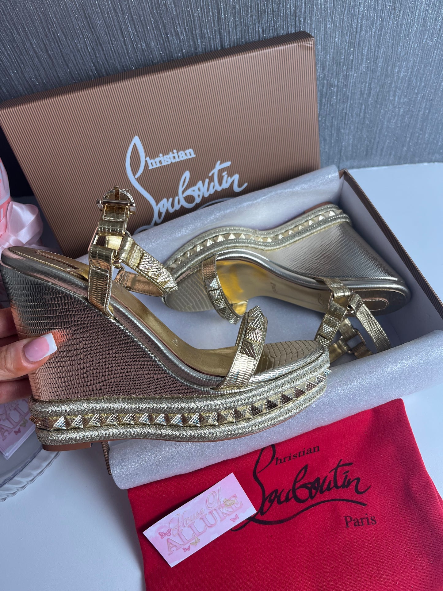 Gold Studded L Wedges (PRE ORDER)