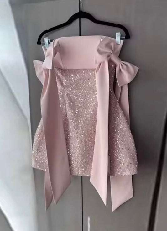 ‘ISADORA’ Pink Bow Sequin Mini Dress