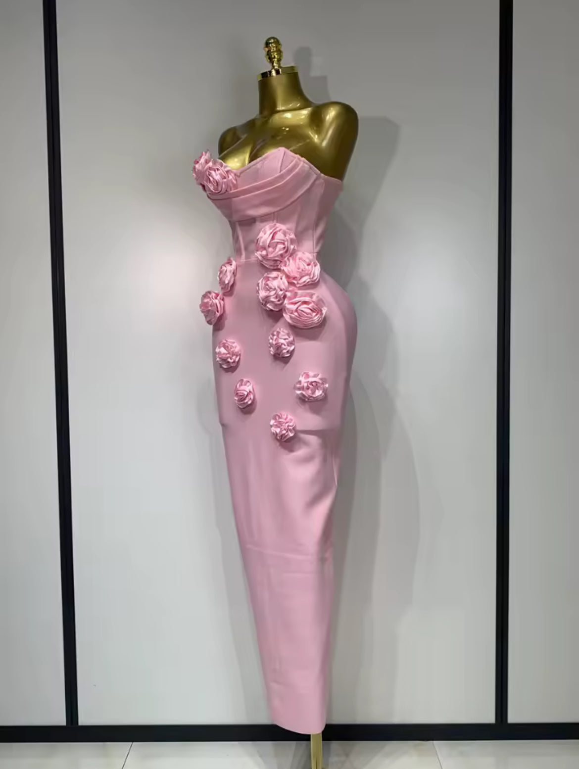 ‘RENDALL’ Pink Rose Corset Maxi Dress
