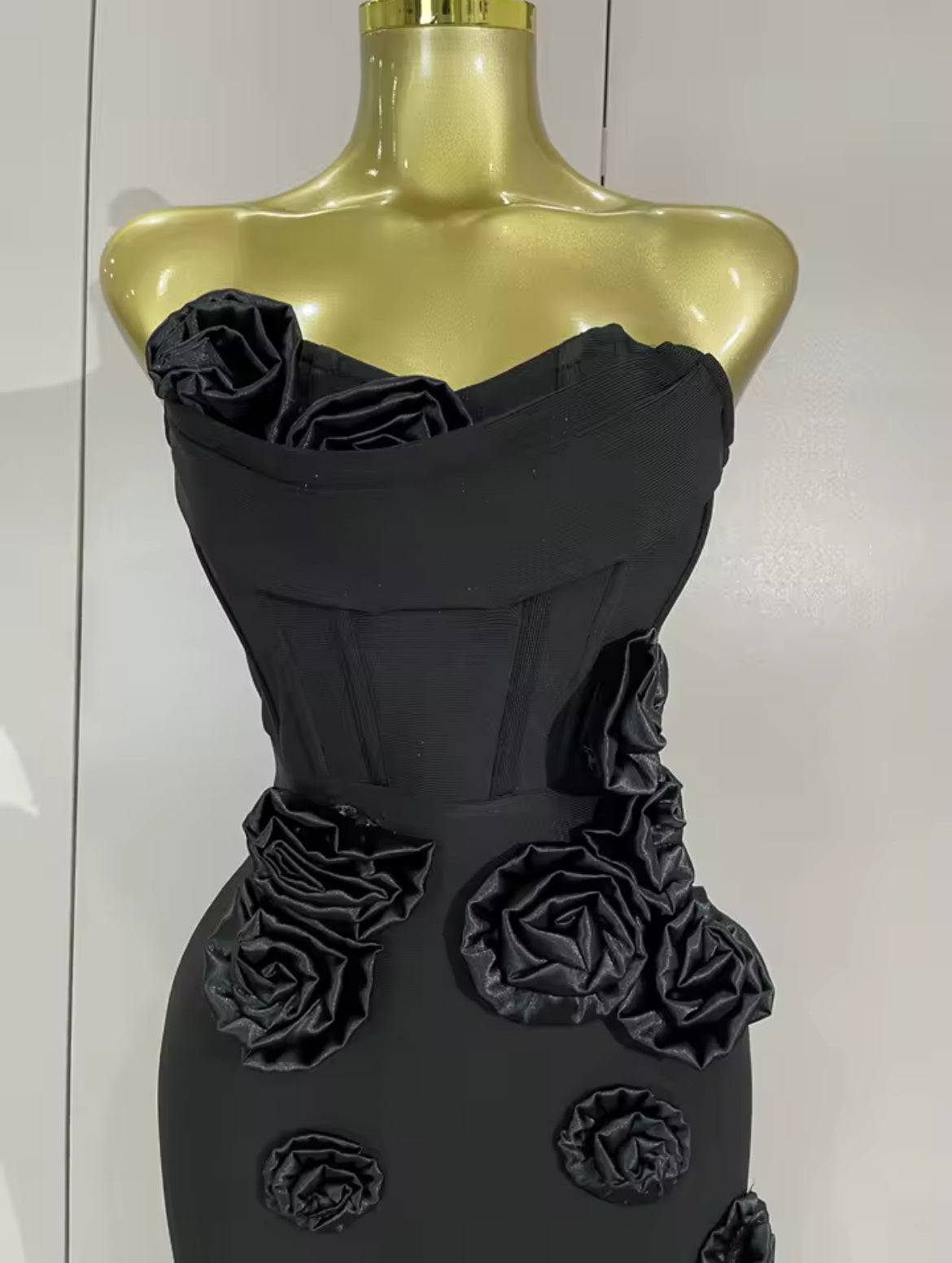 ‘RENDALL’ Black Rose Corset Maxi Dress