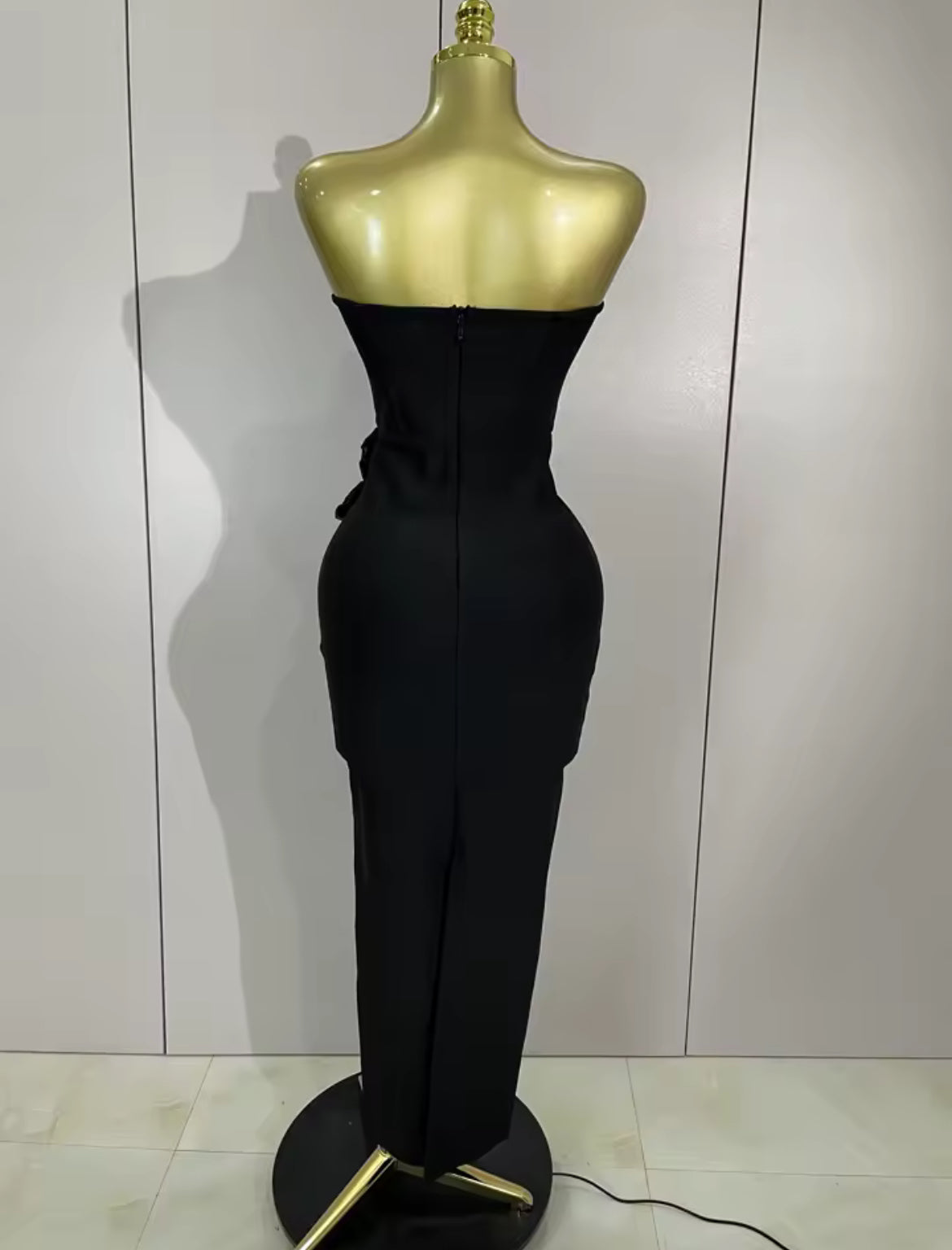 ‘RENDALL’ Black Rose Corset Maxi Dress