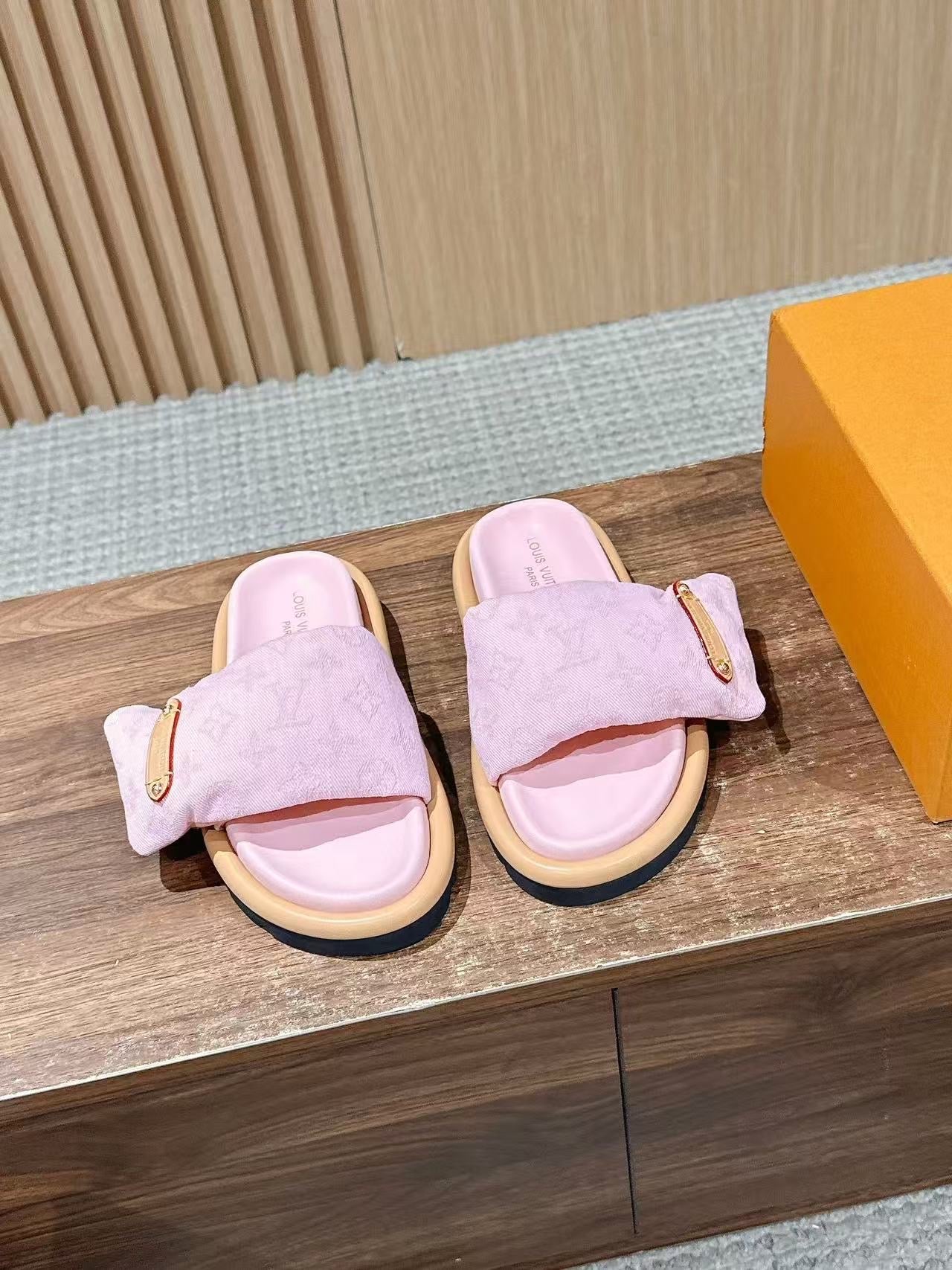 Pink Denim Pillow Slides (PRE ORDER)