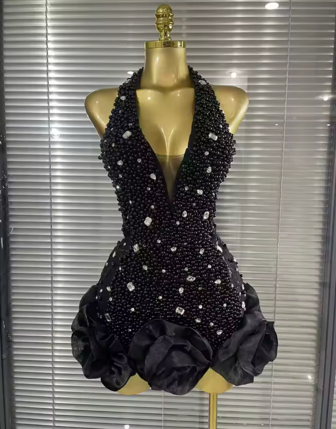 ‘PRISCILLA’ Black Pearl Mini Dress
