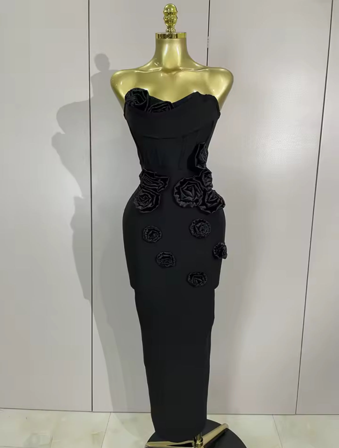 ‘RENDALL’ Black Rose Corset Maxi Dress