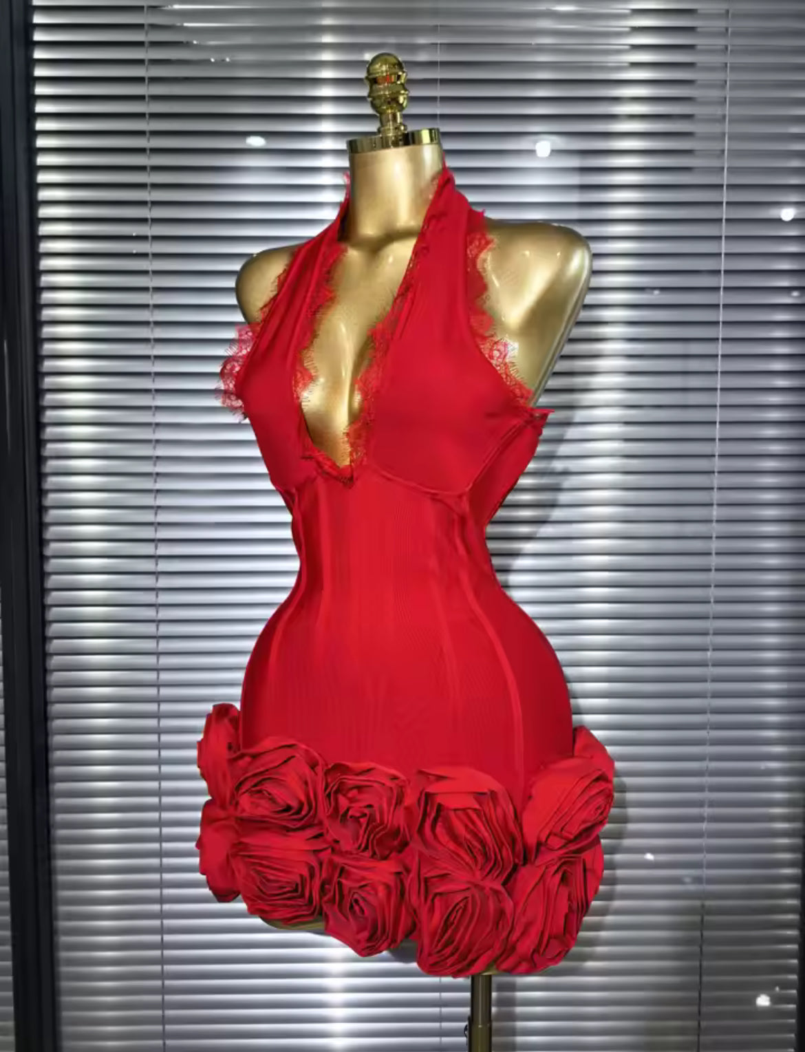 ‘KRISTEN’ Red Rose Bandage Mini Dress