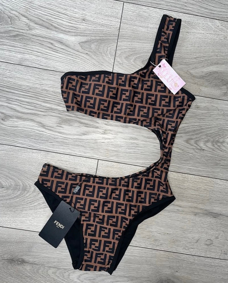 Brown F Cut out Swimsuit