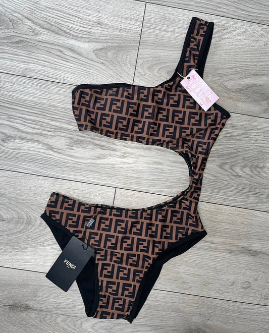 Brown F Cut out Swimsuit