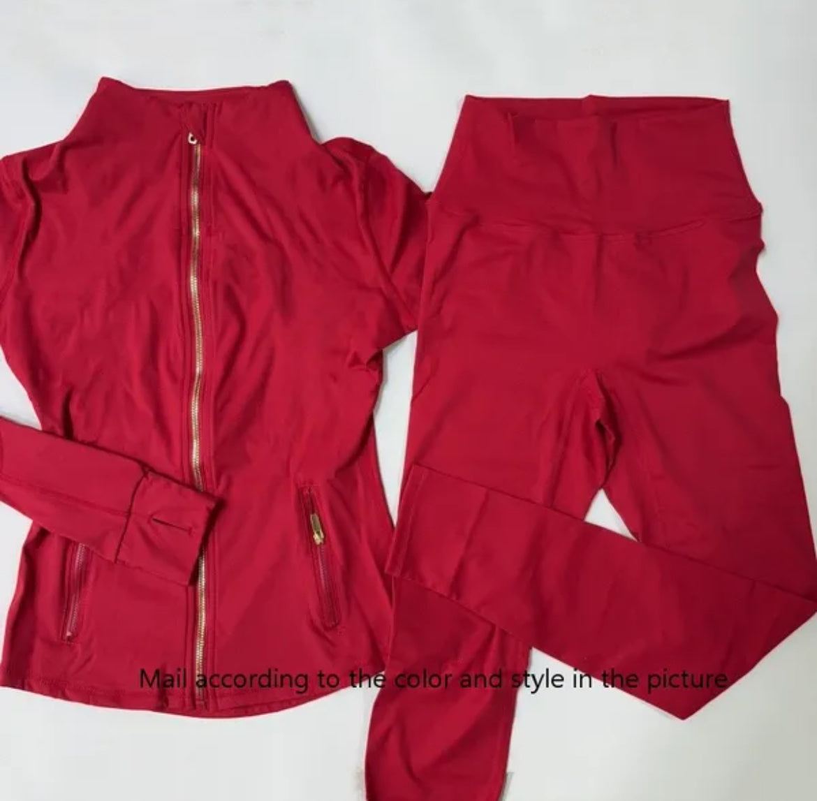 Red Gold Zip LULU Leggings Set
